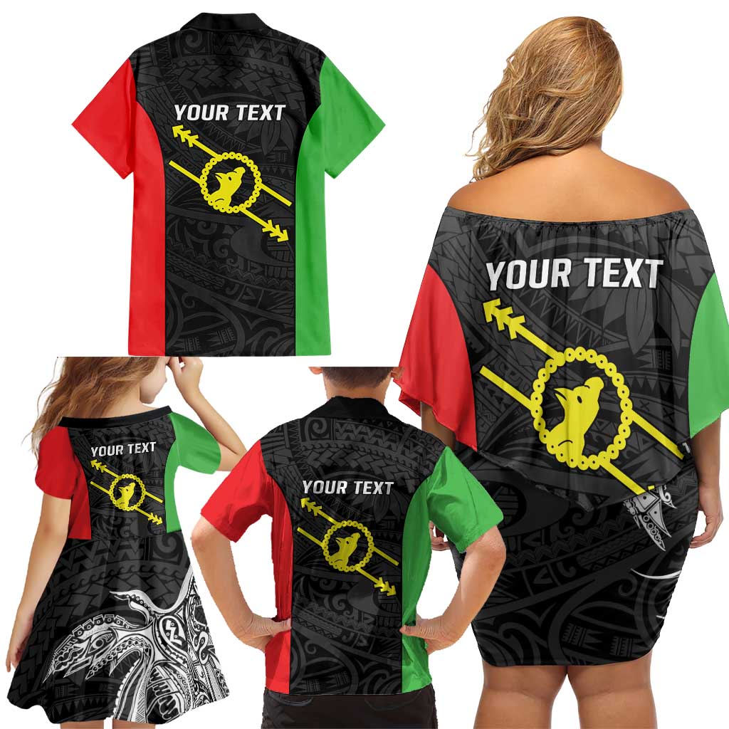 Personalised PNG Southern Highlands Province Family Matching Off Shoulder Short Dress and Hawaiian Shirt Bird of Paradise Tattoo Flag Motif - Polynesian Pride