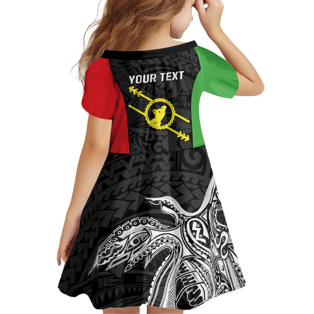 Personalised PNG Southern Highlands Province Kid Short Sleeve Dress Bird of Paradise Tattoo Flag Motif - Polynesian Pride