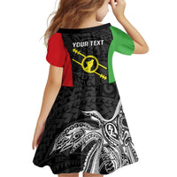 Personalised PNG Southern Highlands Province Kid Short Sleeve Dress Bird of Paradise Tattoo Flag Motif - Polynesian Pride