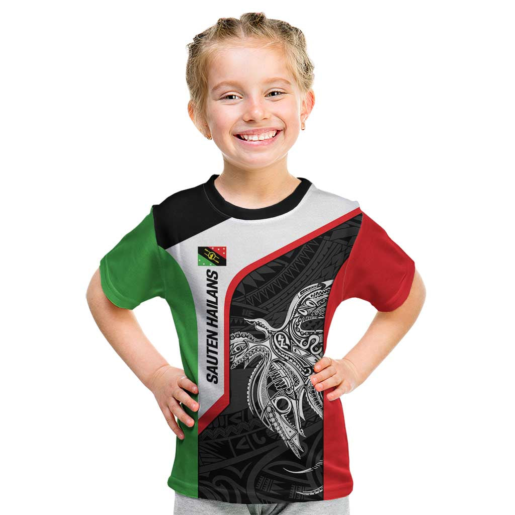 Personalised PNG Southern Highlands Province Kid T Shirt Bird of Paradise Tattoo Flag Motif - Polynesian Pride