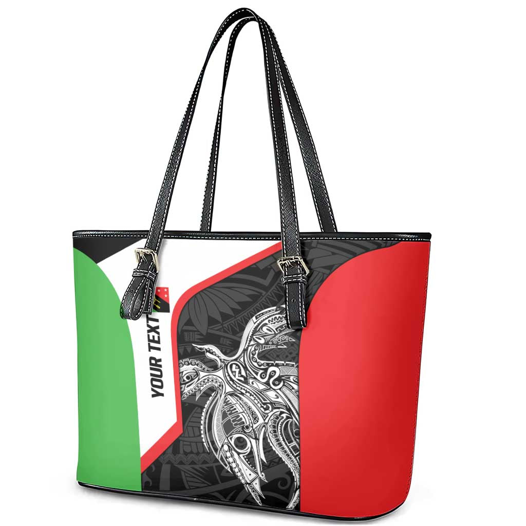 Personalised PNG Southern Highlands Province Leather Tote Bag Bird of Paradise Tattoo Flag Motif - Polynesian Pride