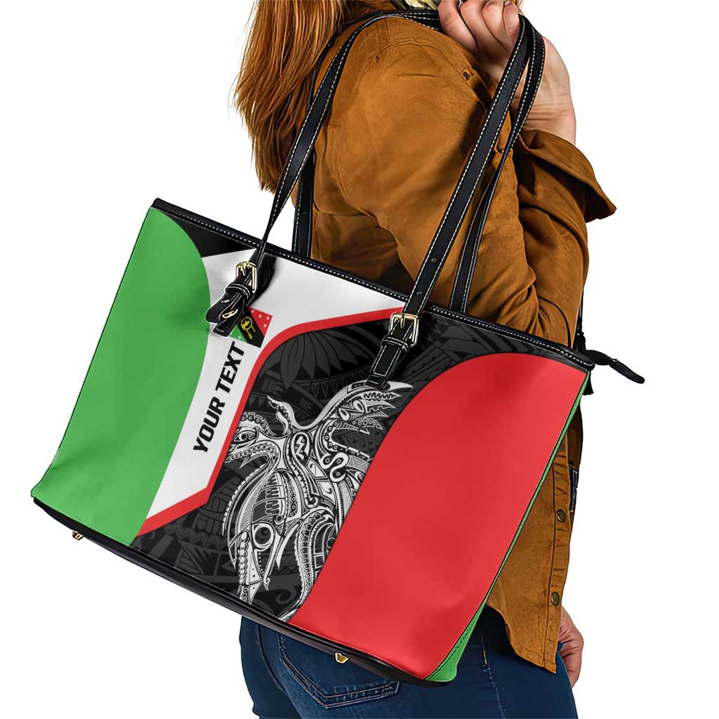 Personalised PNG Southern Highlands Province Leather Tote Bag Bird of Paradise Tattoo Flag Motif - Polynesian Pride