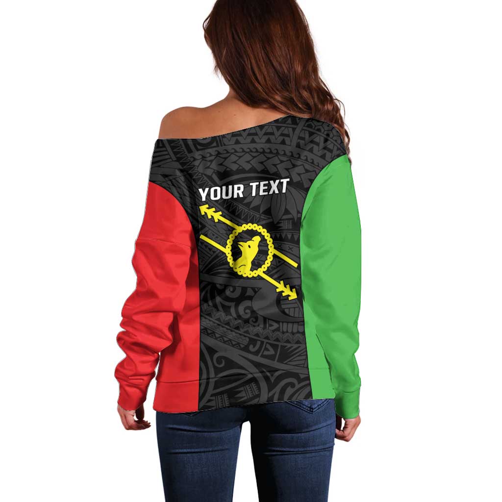 Personalised PNG Southern Highlands Province Off Shoulder Sweater Bird of Paradise Tattoo Flag Motif - Polynesian Pride