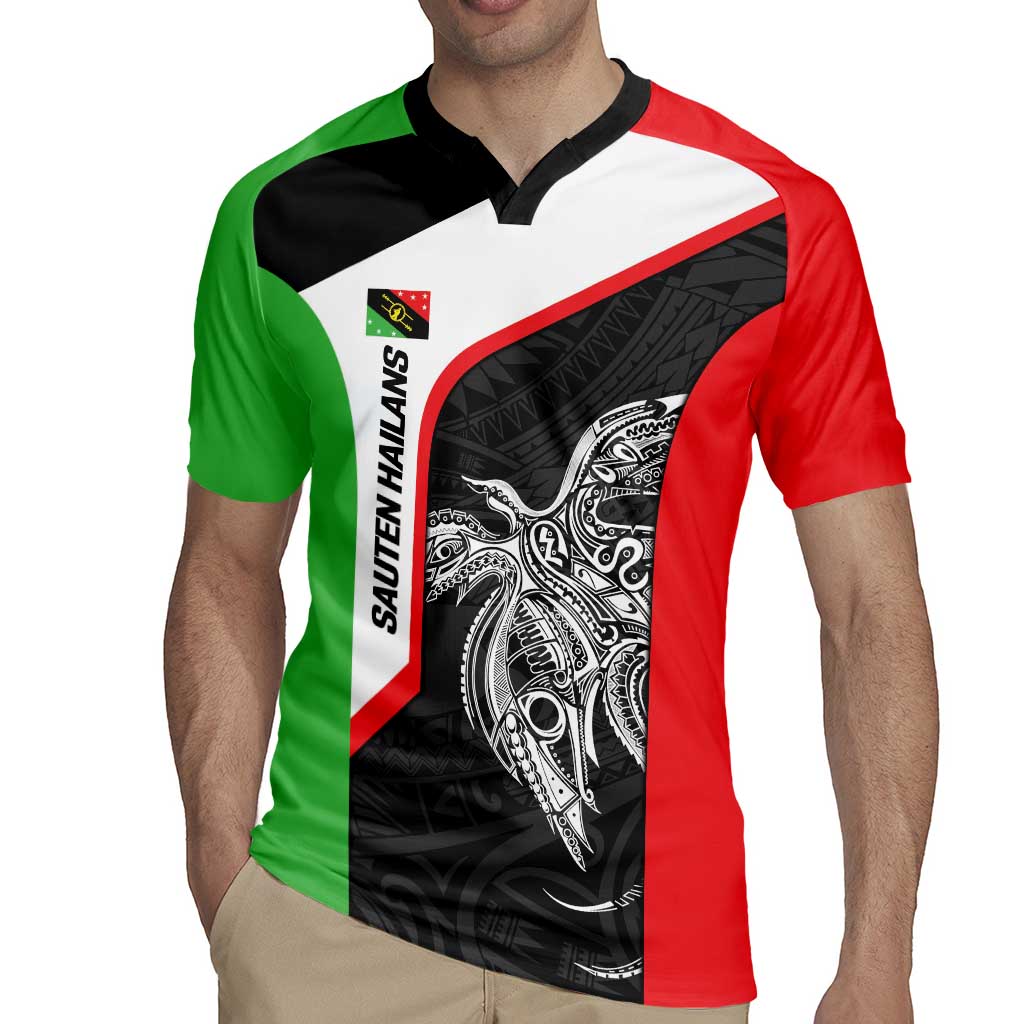 Personalised PNG Southern Highlands Province Rugby Jersey Bird of Paradise Tattoo Flag Motif - Polynesian Pride