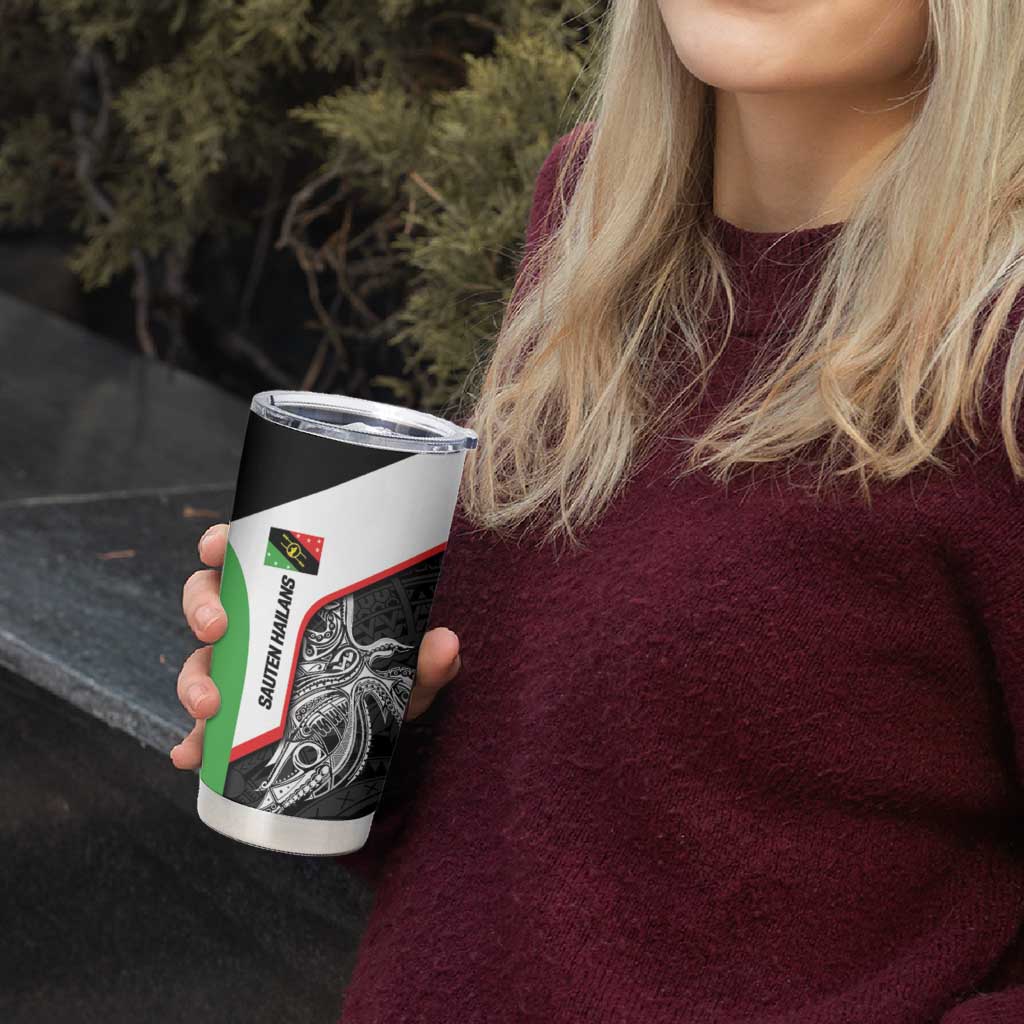 Personalised PNG Southern Highlands Province Tumbler Cup Bird of Paradise Tattoo Flag Motif - Polynesian Pride