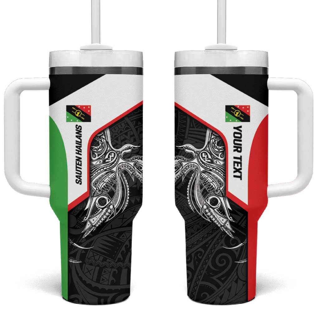 Personalised PNG Southern Highlands Province Tumbler With Handle Bird of Paradise Tattoo Flag Motif - Polynesian Pride