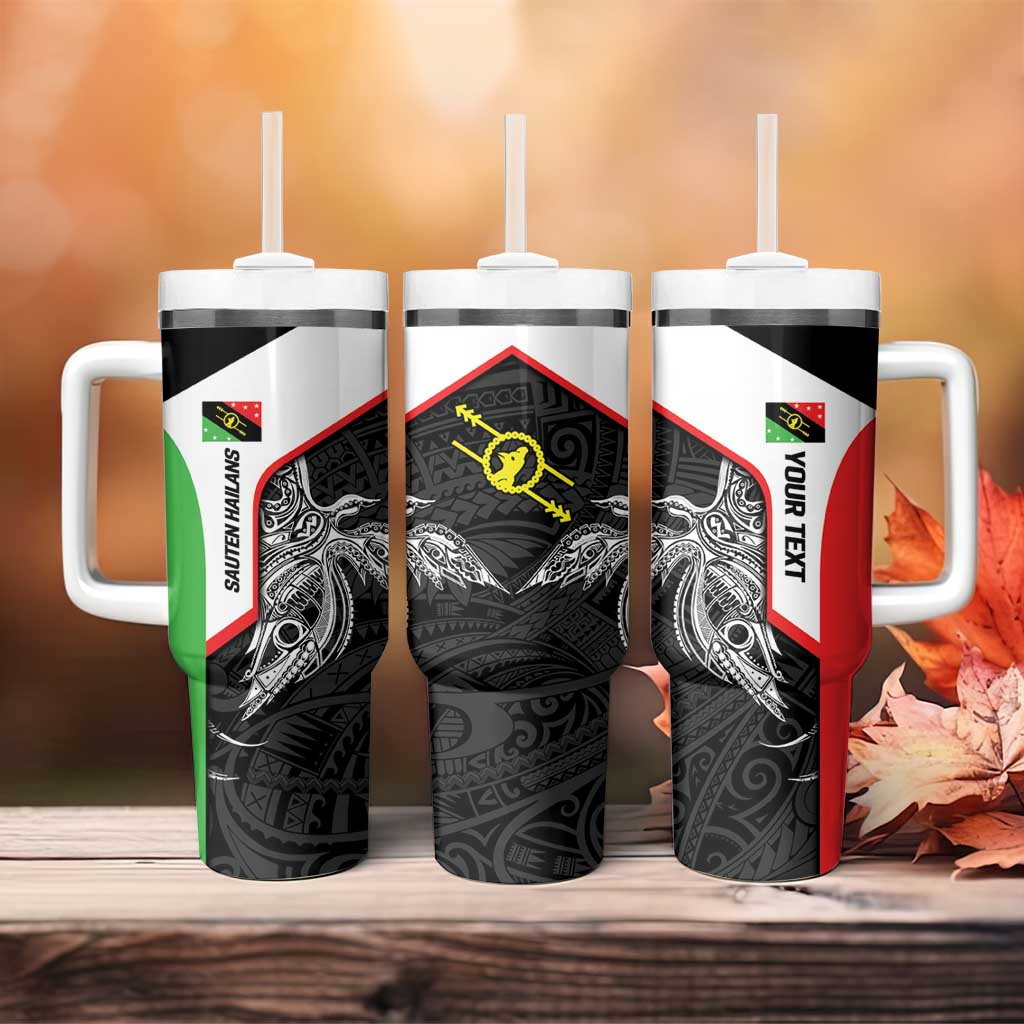 Personalised PNG Southern Highlands Province Tumbler With Handle Bird of Paradise Tattoo Flag Motif - Polynesian Pride