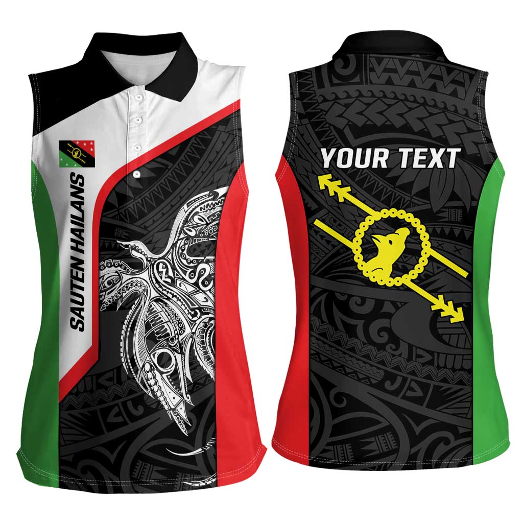 Personalised PNG Southern Highlands Province Women Sleeveless Polo Shirt Bird of Paradise Tattoo Flag Motif LT9 - Polynesian Pride