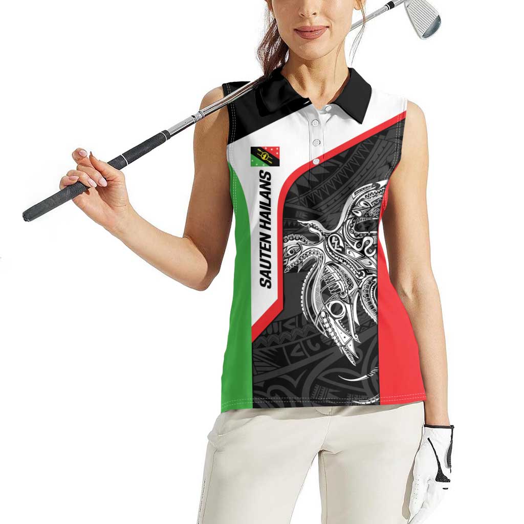 Personalised PNG Southern Highlands Province Women Sleeveless Polo Shirt Bird of Paradise Tattoo Flag Motif LT9 - Polynesian Pride