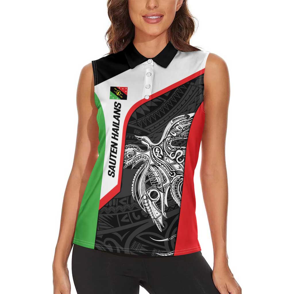 Personalised PNG Southern Highlands Province Women Sleeveless Polo Shirt Bird of Paradise Tattoo Flag Motif LT9 - Polynesian Pride