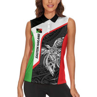 Personalised PNG Southern Highlands Province Women Sleeveless Polo Shirt Bird of Paradise Tattoo Flag Motif LT9 - Polynesian Pride