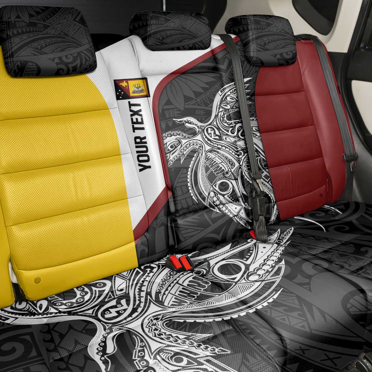 Personalised PNG Western Province Back Car Seat Cover Bird of Paradise Tattoo Flag Motif - Polynesian Pride