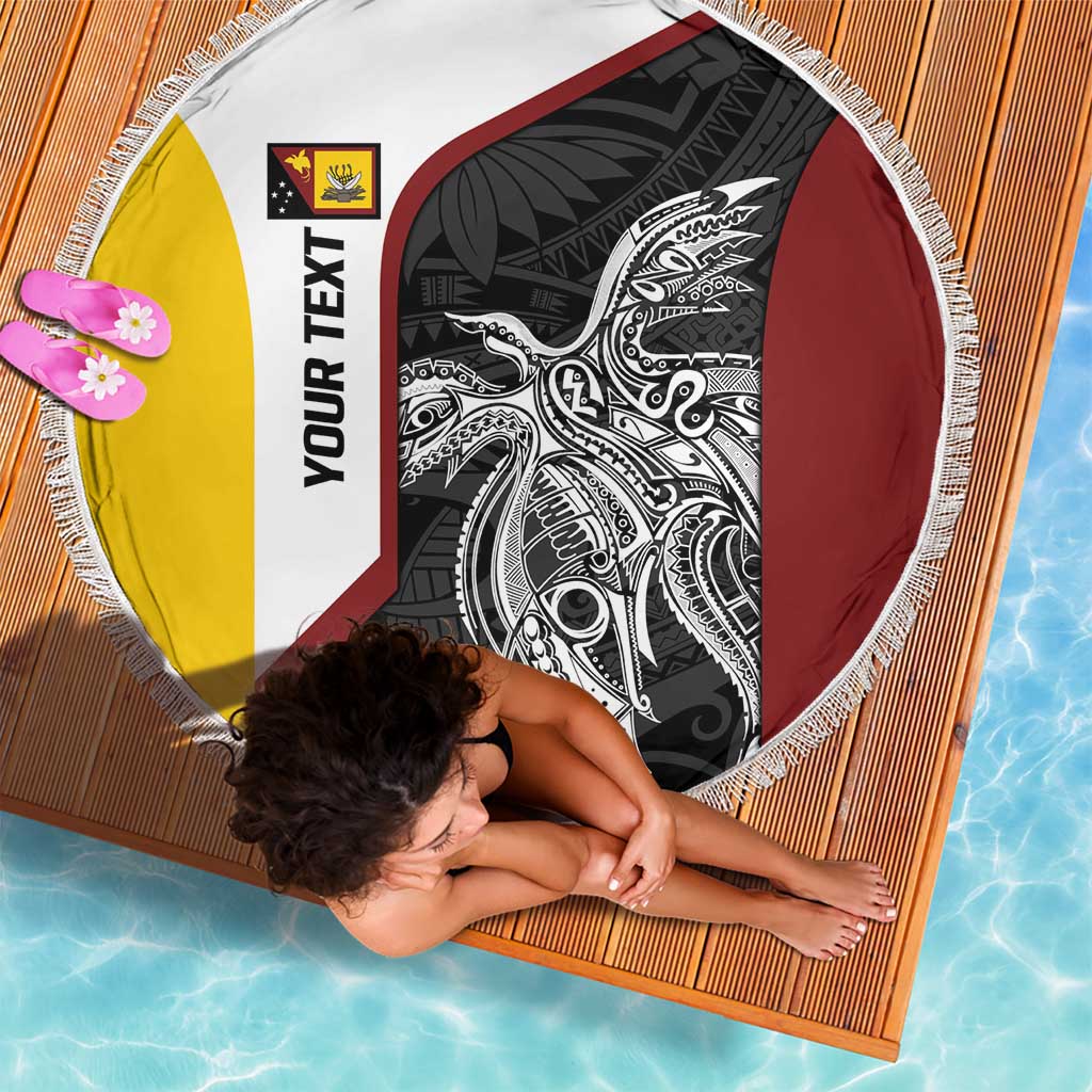 Personalised PNG Western Province Beach Blanket Bird of Paradise Tattoo Flag Motif - Polynesian Pride
