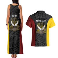Personalised PNG Western Province Couples Matching Tank Maxi Dress and Hawaiian Shirt Bird of Paradise Tattoo Flag Motif - Polynesian Pride