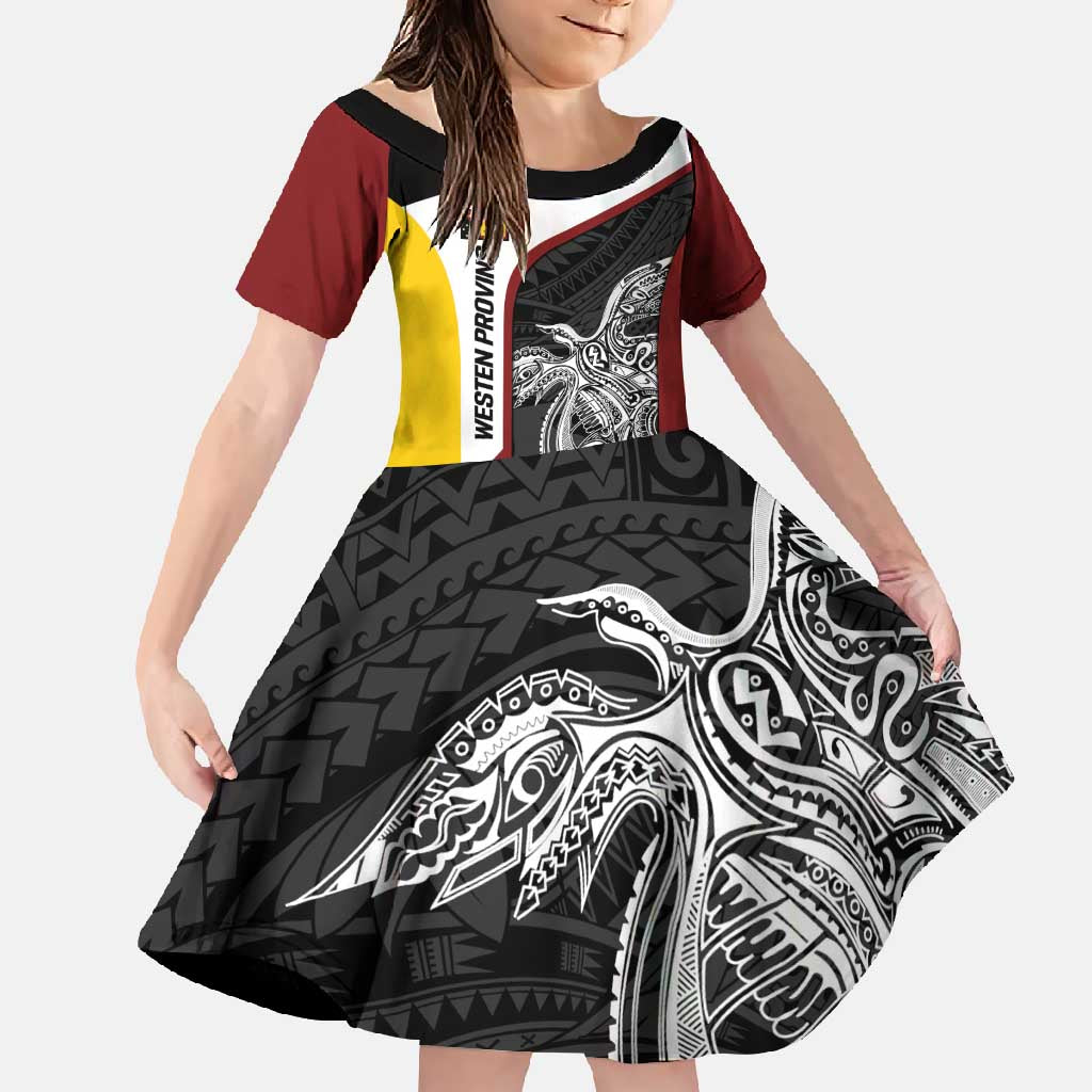 Personalised PNG Western Province Family Matching Off Shoulder Maxi Dress and Hawaiian Shirt Bird of Paradise Tattoo Flag Motif - Polynesian Pride