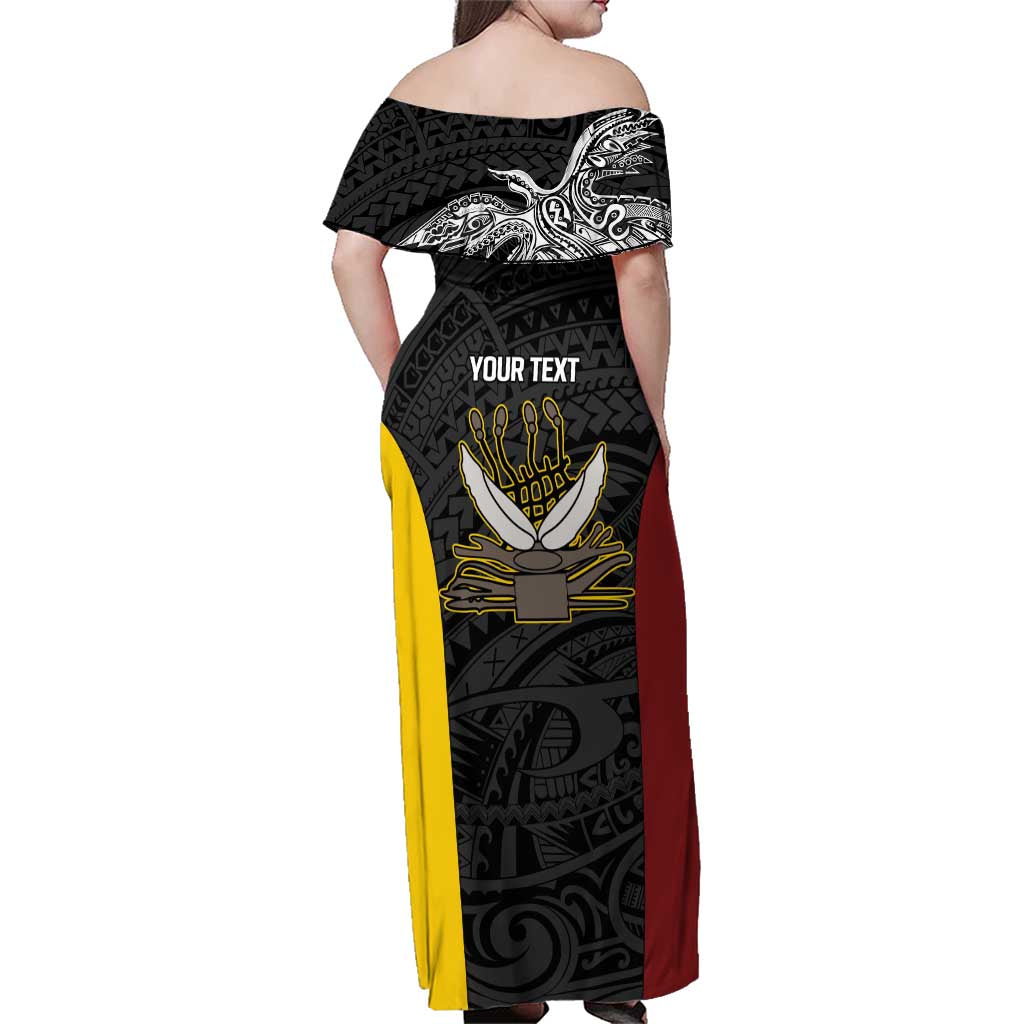 Personalised PNG Western Province Family Matching Off Shoulder Maxi Dress and Hawaiian Shirt Bird of Paradise Tattoo Flag Motif - Polynesian Pride