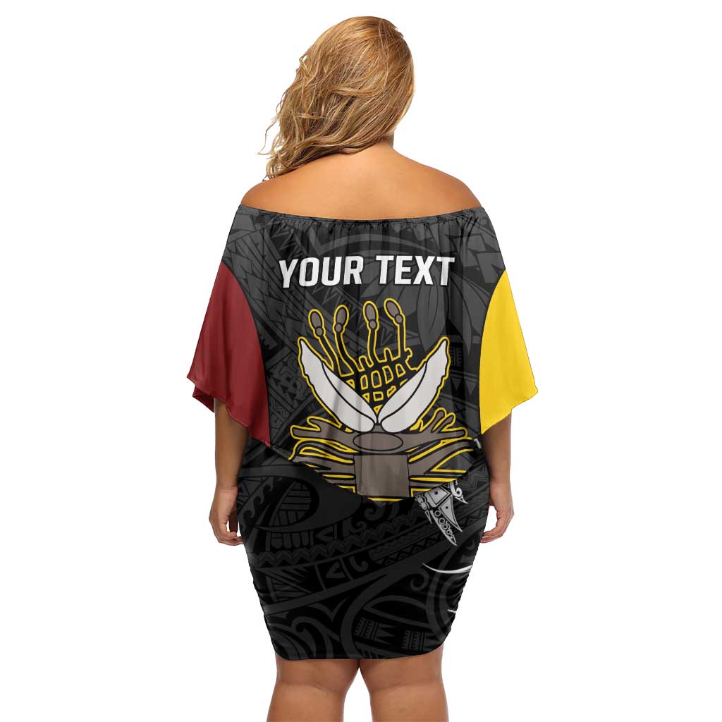 Personalised PNG Western Province Family Matching Off Shoulder Short Dress and Hawaiian Shirt Bird of Paradise Tattoo Flag Motif - Polynesian Pride