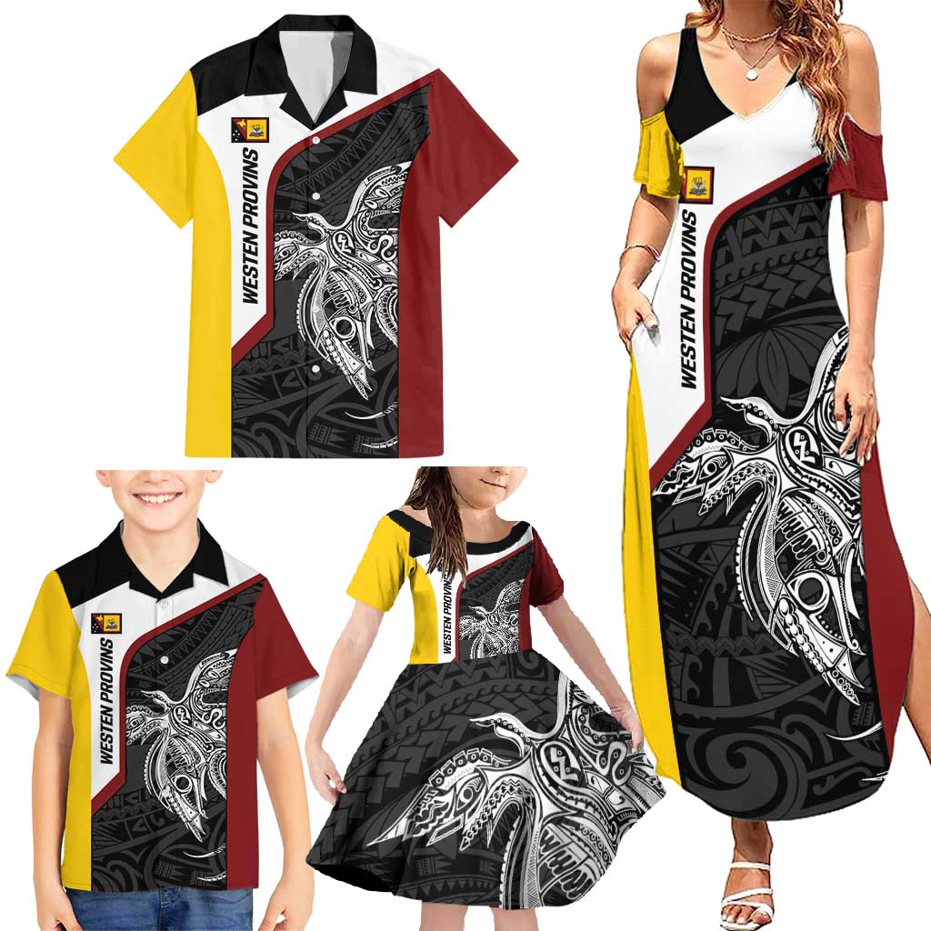 Personalised PNG Western Province Family Matching Summer Maxi Dress and Hawaiian Shirt Bird of Paradise Tattoo Flag Motif - Polynesian Pride