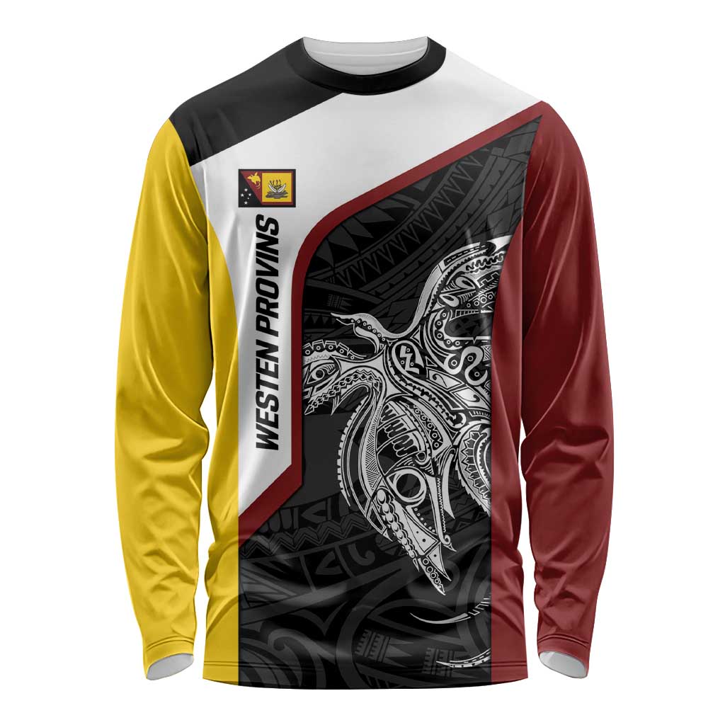 Personalised PNG Western Province Long Sleeve Shirt Bird of Paradise Tattoo Flag Motif LT9 Unisex Red - Polynesian Pride