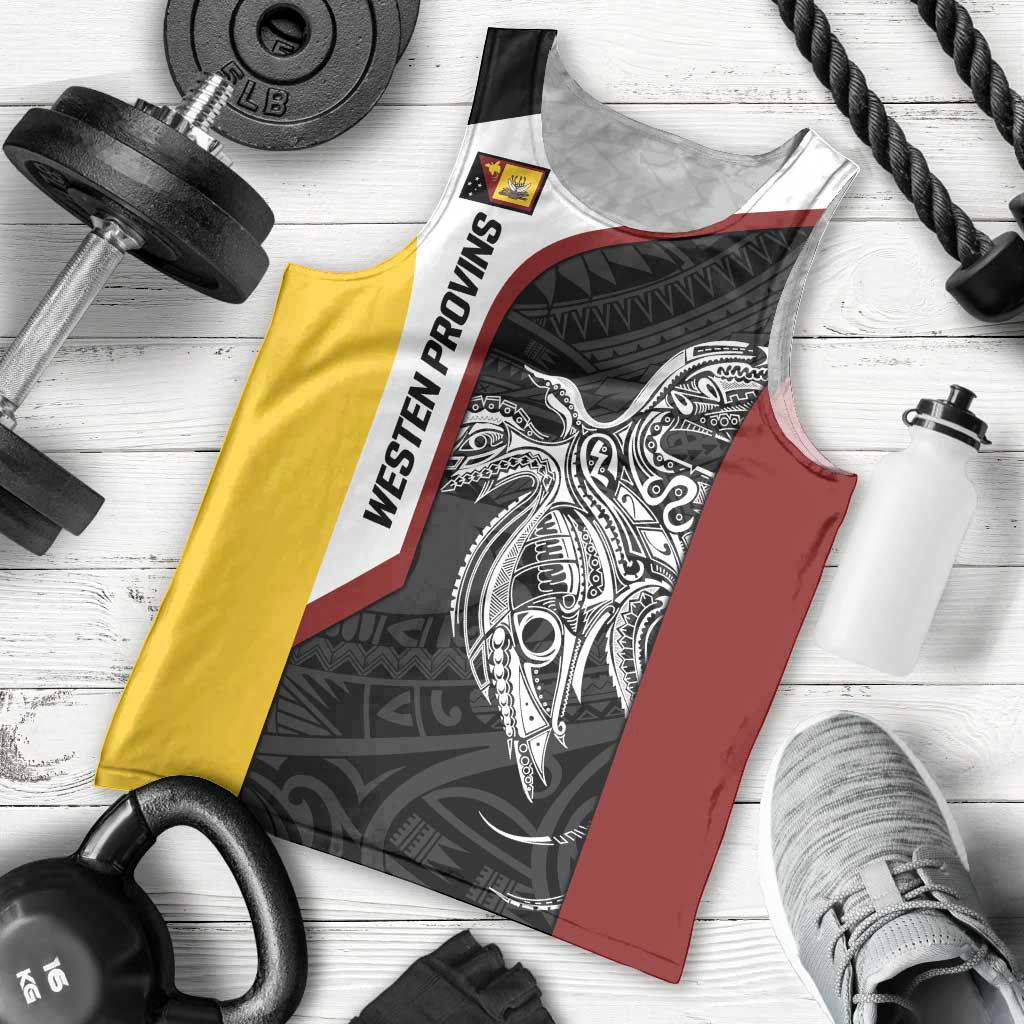 Personalised PNG Western Province Men Tank Top Bird of Paradise Tattoo Flag Motif - Polynesian Pride