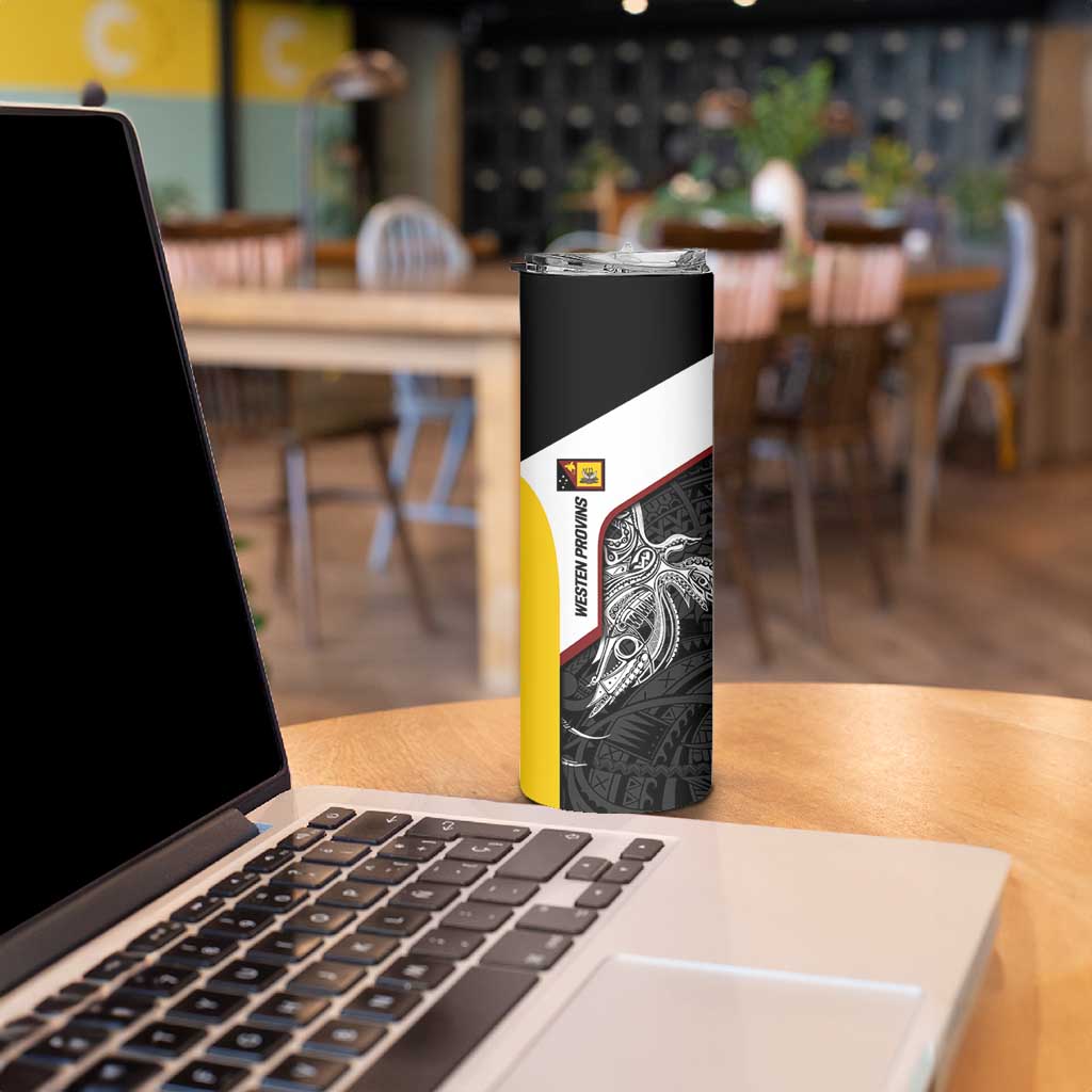 Personalised PNG Western Province Skinny Tumbler Bird of Paradise Tattoo Flag Motif - Polynesian Pride