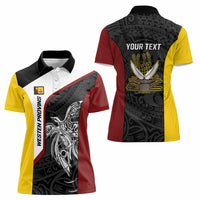 Personalised PNG Western Province Women Polo Shirt Bird of Paradise Tattoo Flag Motif - Polynesian Pride