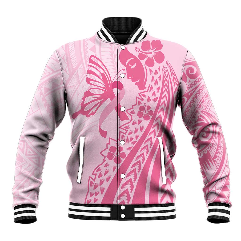 Pacific Girl and Butterfly Cancer Ribbon Personalised Baseball Jacket LT9 Unisex Pink - Polynesian Pride