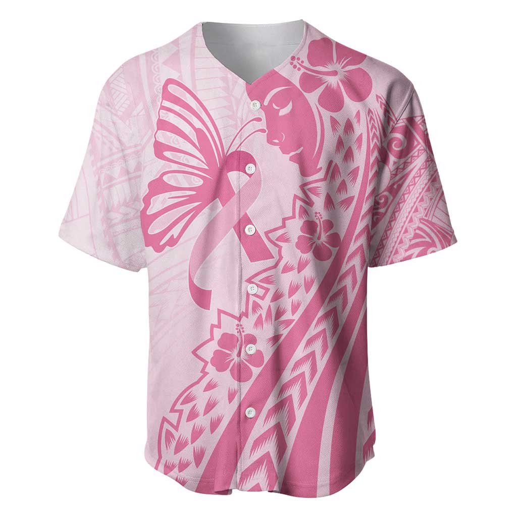 Pacific Girl and Butterfly Cancer Ribbon Personalised Baseball Jersey LT9 Pink - Polynesian Pride