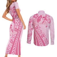 Pacific Girl and Butterfly Cancer Ribbon Personalised Couples Matching Short Sleeve Bodycon Dress and Long Sleeve Button Shirt