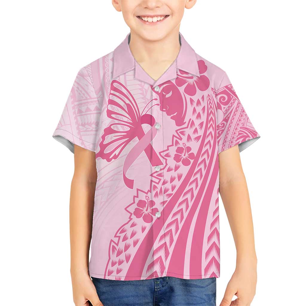 Pacific Girl and Butterfly Cancer Ribbon Personalised Family Matching Long Sleeve Bodycon Dress and Hawaiian Shirt