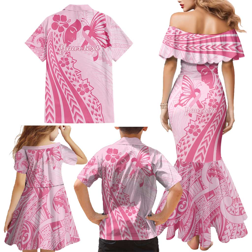 Pacific Girl and Butterfly Cancer Ribbon Personalised Family Matching Mermaid Dress and Hawaiian Shirt