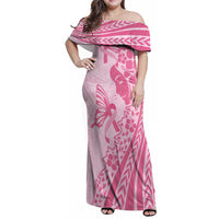 Pacific Girl and Butterfly Cancer Ribbon Personalised Family Matching Off Shoulder Maxi Dress and Hawaiian Shirt