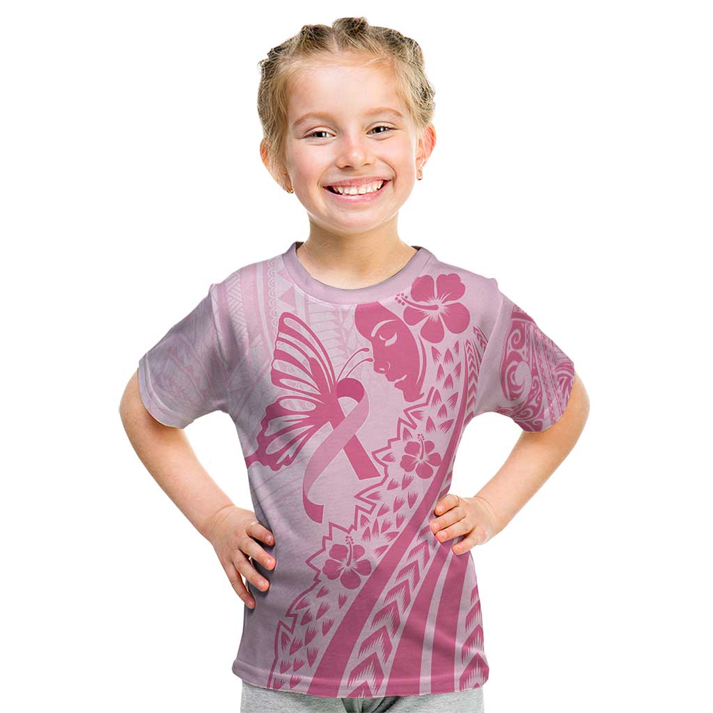 Pacific Girl and Butterfly Cancer Ribbon Personalised Kid T Shirt LT9 Pink - Polynesian Pride