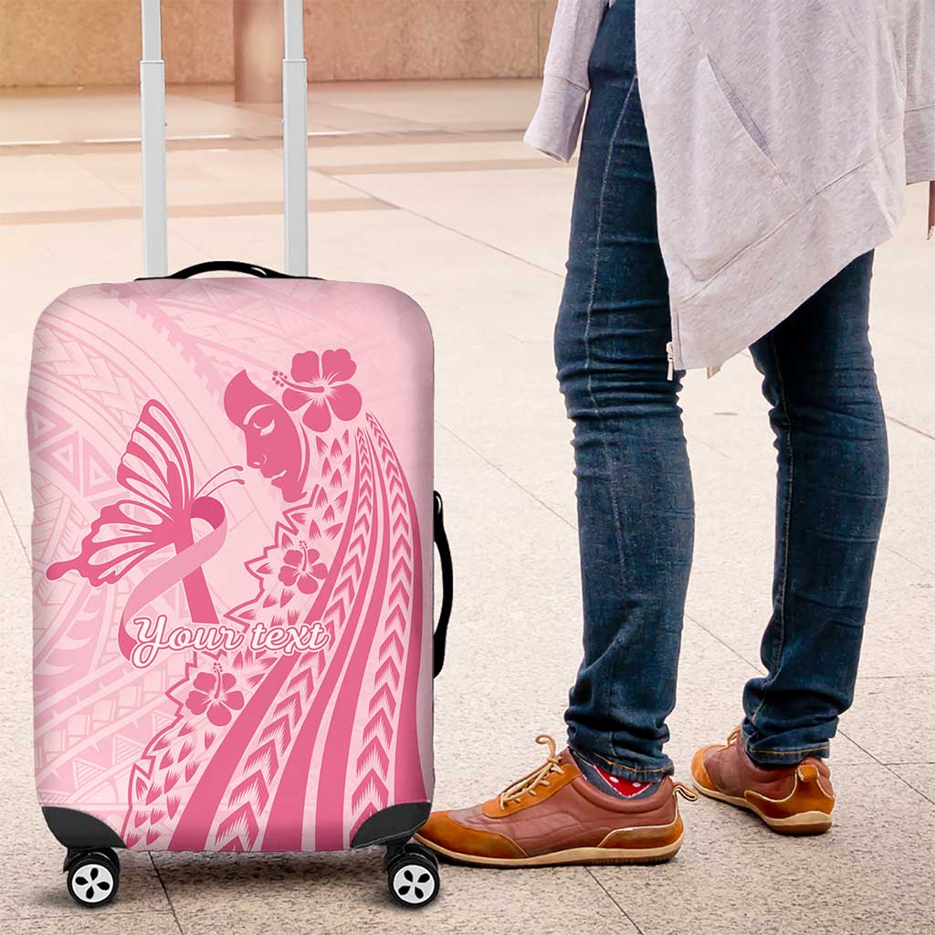 Pacific Girl and Butterfly Cancer Ribbon Personalised Luggage Cover LT9 Pink - Polynesian Pride