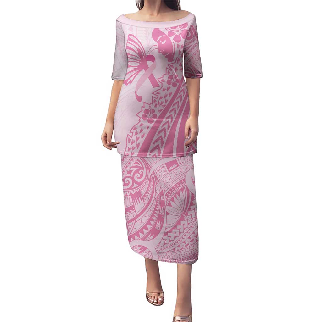 Pacific Girl and Butterfly Cancer Ribbon Personalised Puletasi