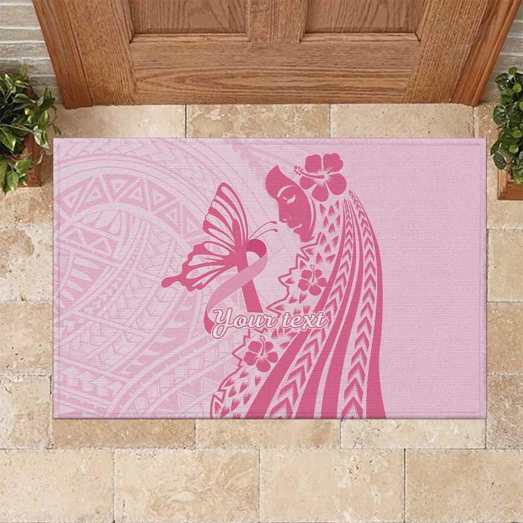 Pacific Girl and Butterfly Cancer Ribbon Personalised Rubber Doormat