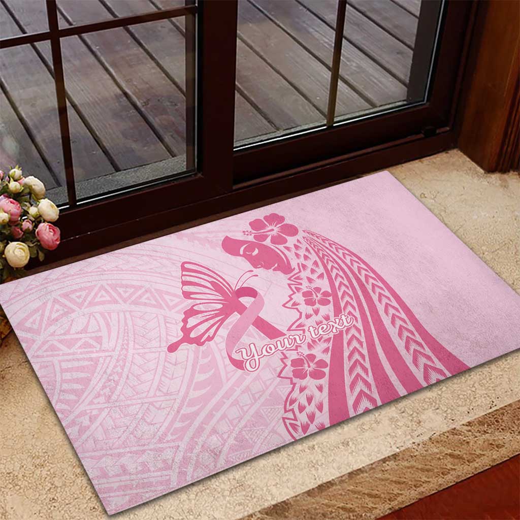 Pacific Girl and Butterfly Cancer Ribbon Personalised Rubber Doormat