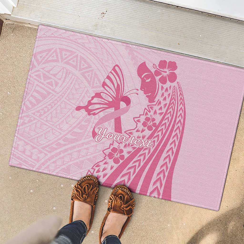 Pacific Girl and Butterfly Cancer Ribbon Personalised Rubber Doormat