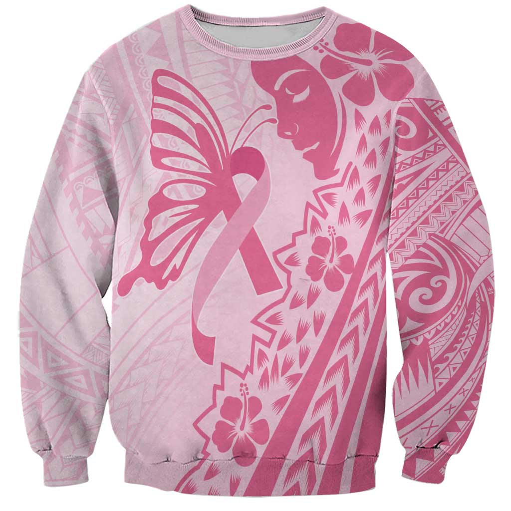Pacific Girl and Butterfly Cancer Ribbon Personalised Sweatshirt LT9 Unisex Pink - Polynesian Pride
