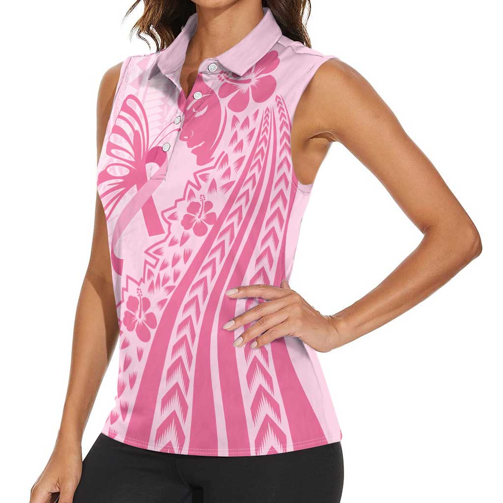 Pacific Girl and Butterfly Cancer Ribbon Personalised Women Sleeveless Polo Shirt