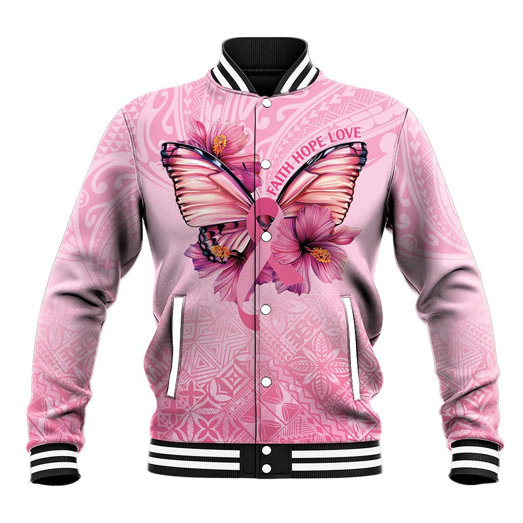 Faith Hope Love Butterfly Ribbon Personalised Baseball Jacket LT9 Unisex Pink - Polynesian Pride