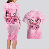 Faith Hope Love Butterfly Ribbon Personalised Couples Matching Long Sleeve Bodycon Dress and Hawaiian Shirt