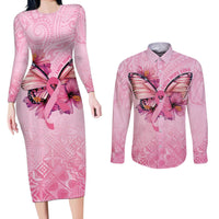 Faith Hope Love Butterfly Ribbon Personalised Couples Matching Long Sleeve Bodycon Dress and Long Sleeve Button Shirt