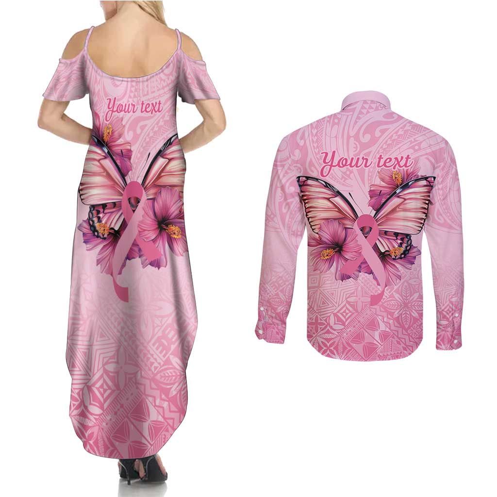 Faith Hope Love Butterfly Ribbon Personalised Couples Matching Summer Maxi Dress and Long Sleeve Button Shirt