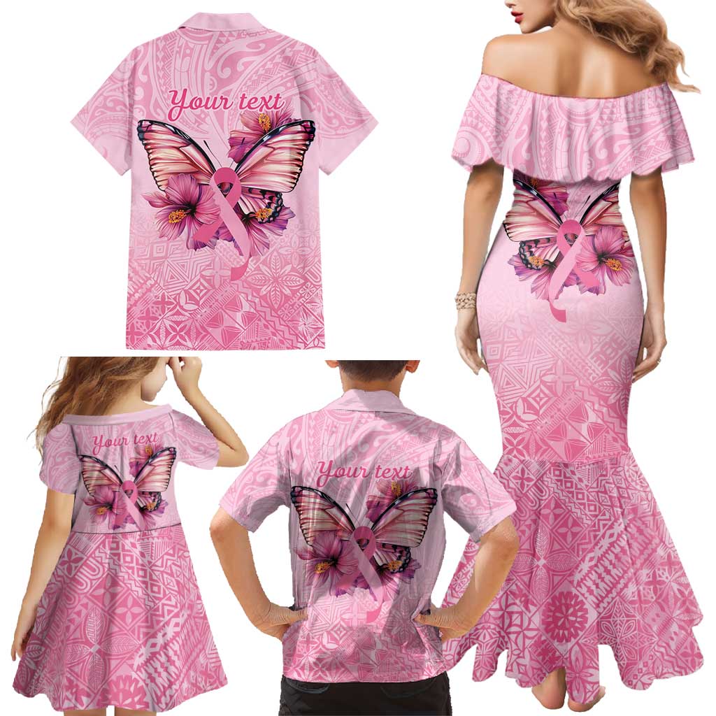 Faith Hope Love Butterfly Ribbon Personalised Family Matching Mermaid Dress and Hawaiian Shirt
