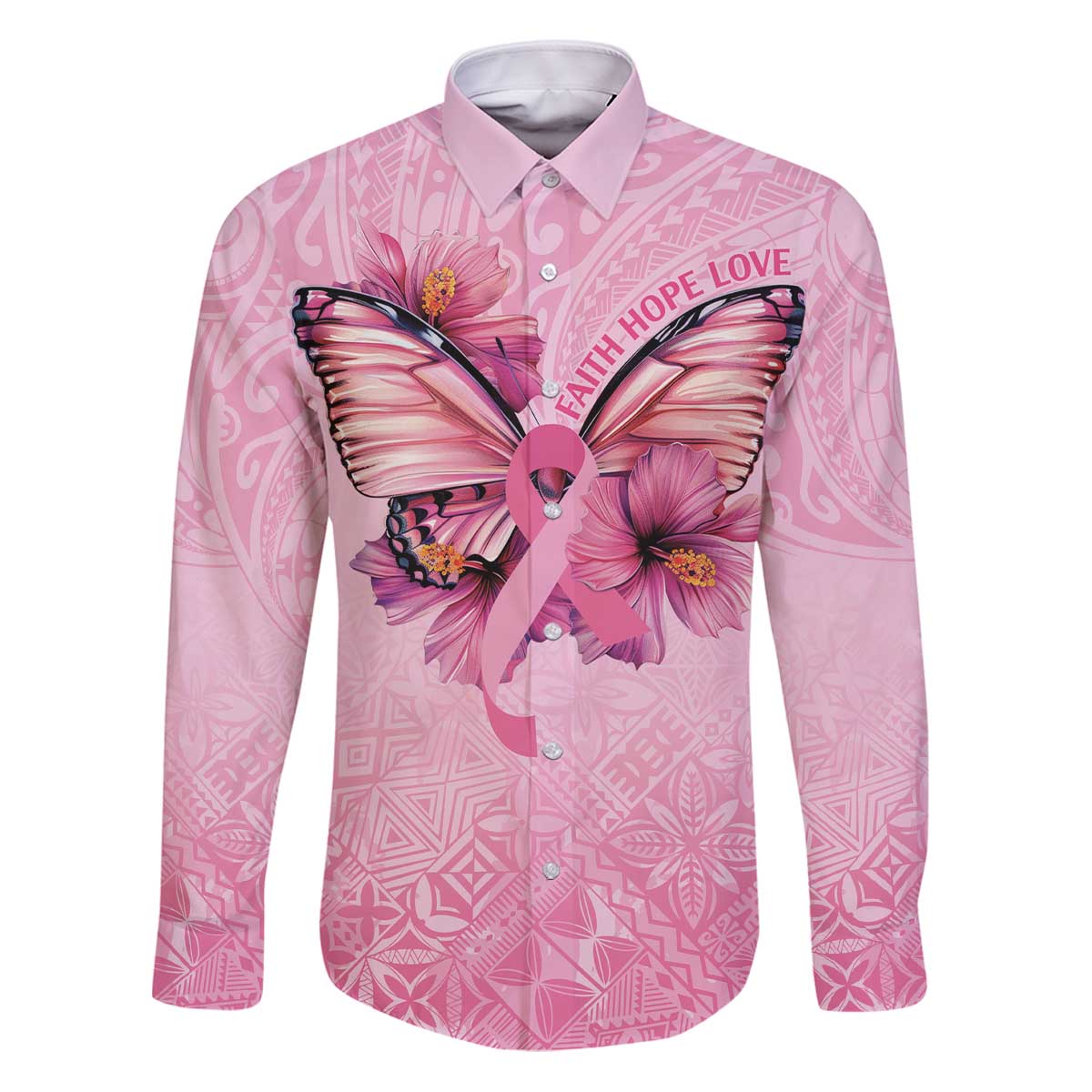 Faith Hope Love Butterfly Ribbon Personalised Family Matching Puletasi and Hawaiian Shirt