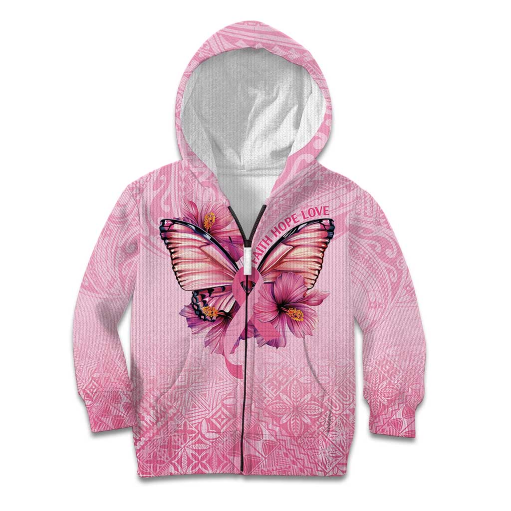 Faith Hope Love Butterfly Ribbon Personalised Kid Hoodie LT9 Zip Hoodie Pink - Polynesian Pride
