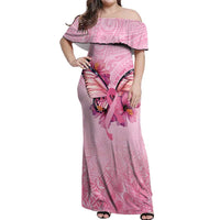 Faith Hope Love Butterfly Ribbon Personalised Off Shoulder Maxi Dress LT9 Women Pink - Polynesian Pride