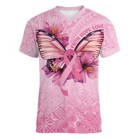 Faith Hope Love Butterfly Ribbon Personalised Women V-Neck T-Shirt LT9 Female Pink - Polynesian Pride