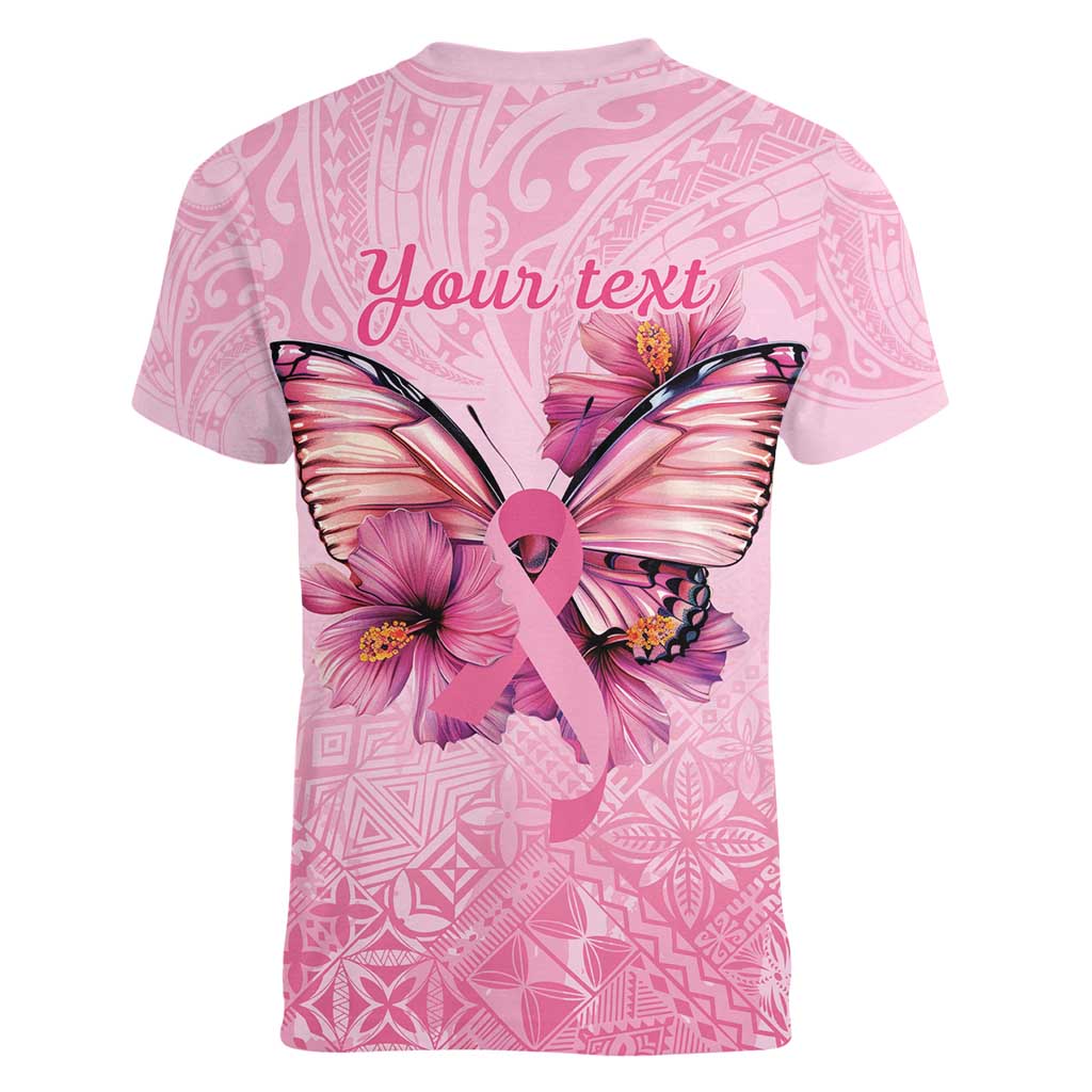Faith Hope Love Butterfly Ribbon Personalised Women V-Neck T-Shirt LT9 - Polynesian Pride